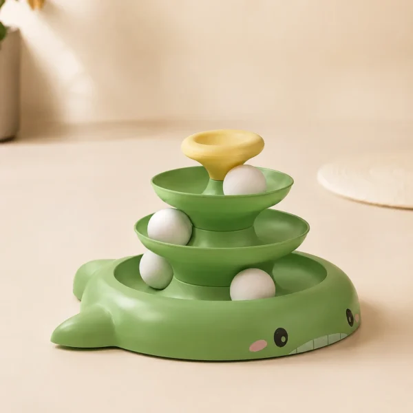 3-level cat ball track toy - turtle-shaped spinning ball toy for cats