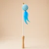 Cat feather wand toy with blue striped ball head and feathers