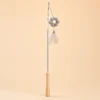 Cat teaser stick toy with wooden handle, felt flower and feather