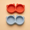 Red and blue Double Cat Food Bowl color options side by side