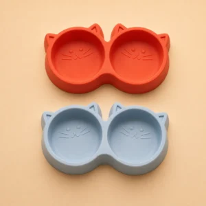 Red and blue Double Cat Food Bowl color options side by side