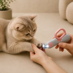 Trimming a cat's claw with the LED Pet Nail Clipper
