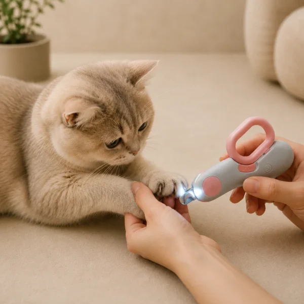 Trimming a cat's claw with the LED Pet Nail Clipper